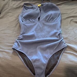Cupshe Ribbed One Piece Swimsuit - Dark Gray